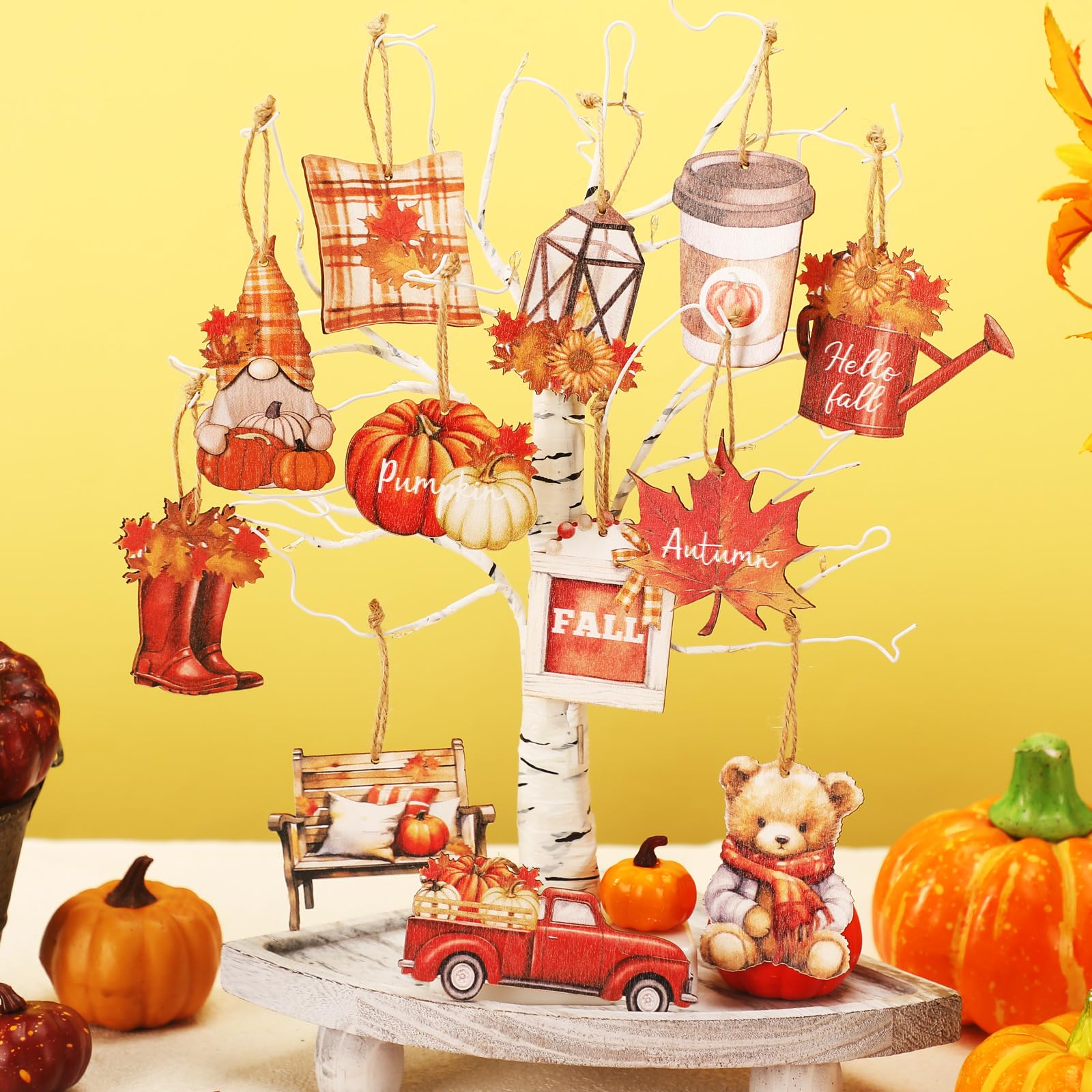 Huwena 36 Pcs Thanksgiving Wood Ornaments for Tree Maple Leaves Truck ...