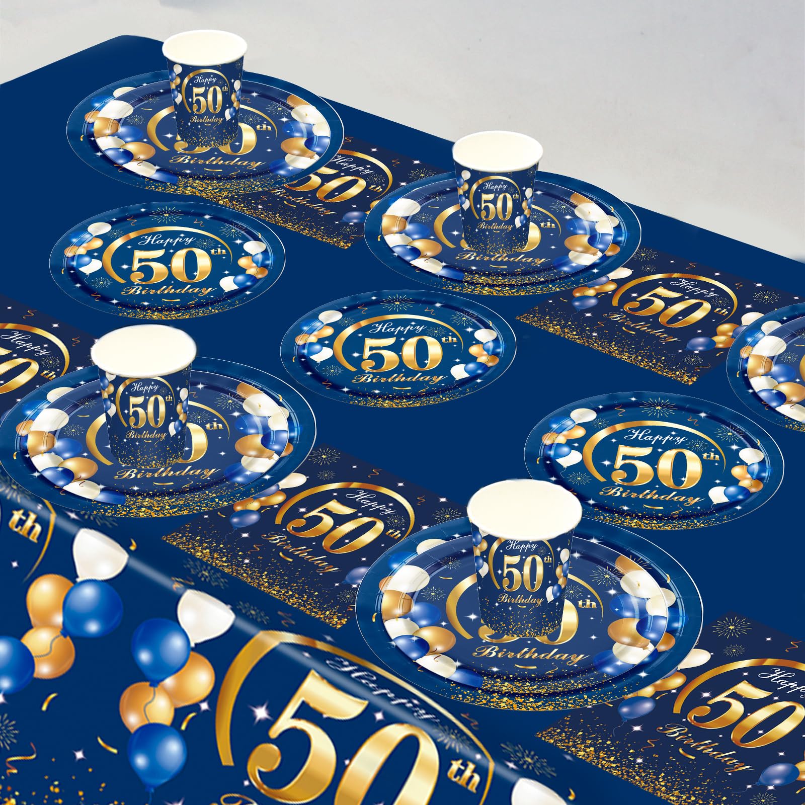 Vajilla De Papel Azul Y Blanco A Cuadros - Juego Para 24 Personas, Incluye Platos, Vasos Y Servilletas