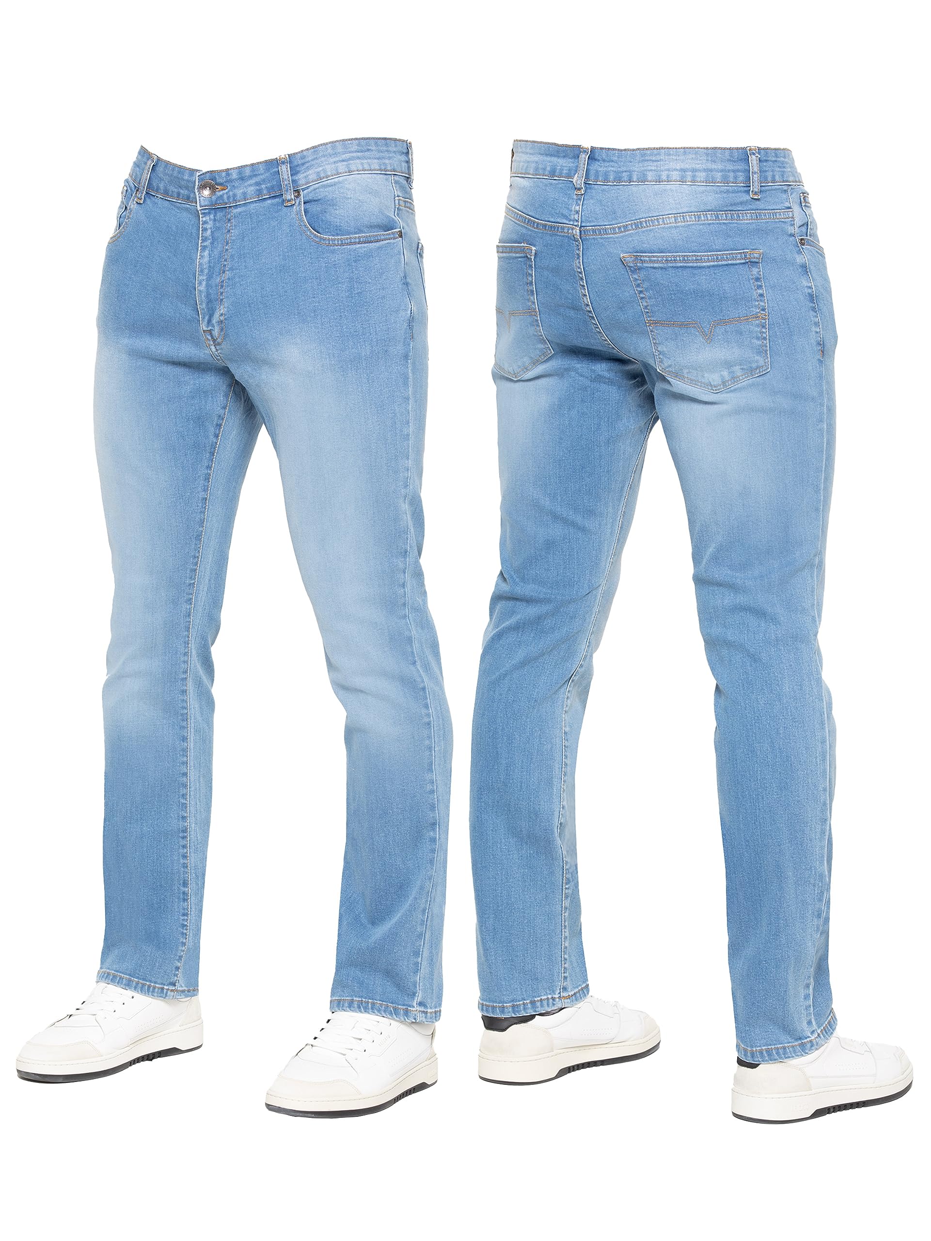 989Zé Enzo Men's Light Blue New Stretch Straight Leg Jeans Casual Regular Fit Classic Basic Denim Pants Kz127 46W / 30L