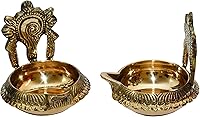 Vista 6 de Latón puro Shanku Chakra kuber Diya, 3 pulgadas, color latón, paquete de 1 par