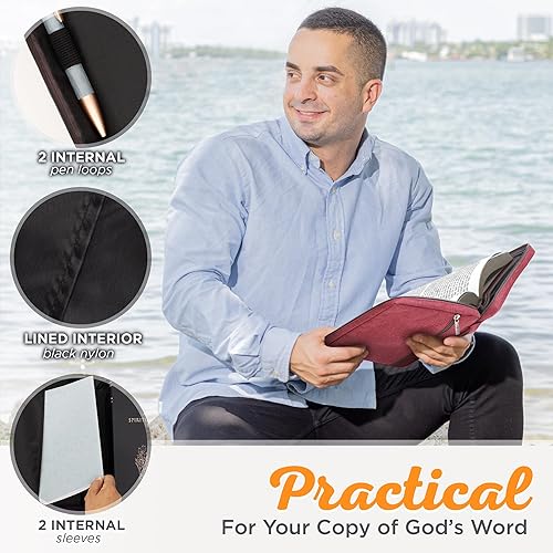 Miniatura 250 de Funda de lona para hombres y mujeres con cremallera para Biblia o libro con asa. Azul marino/Be Still