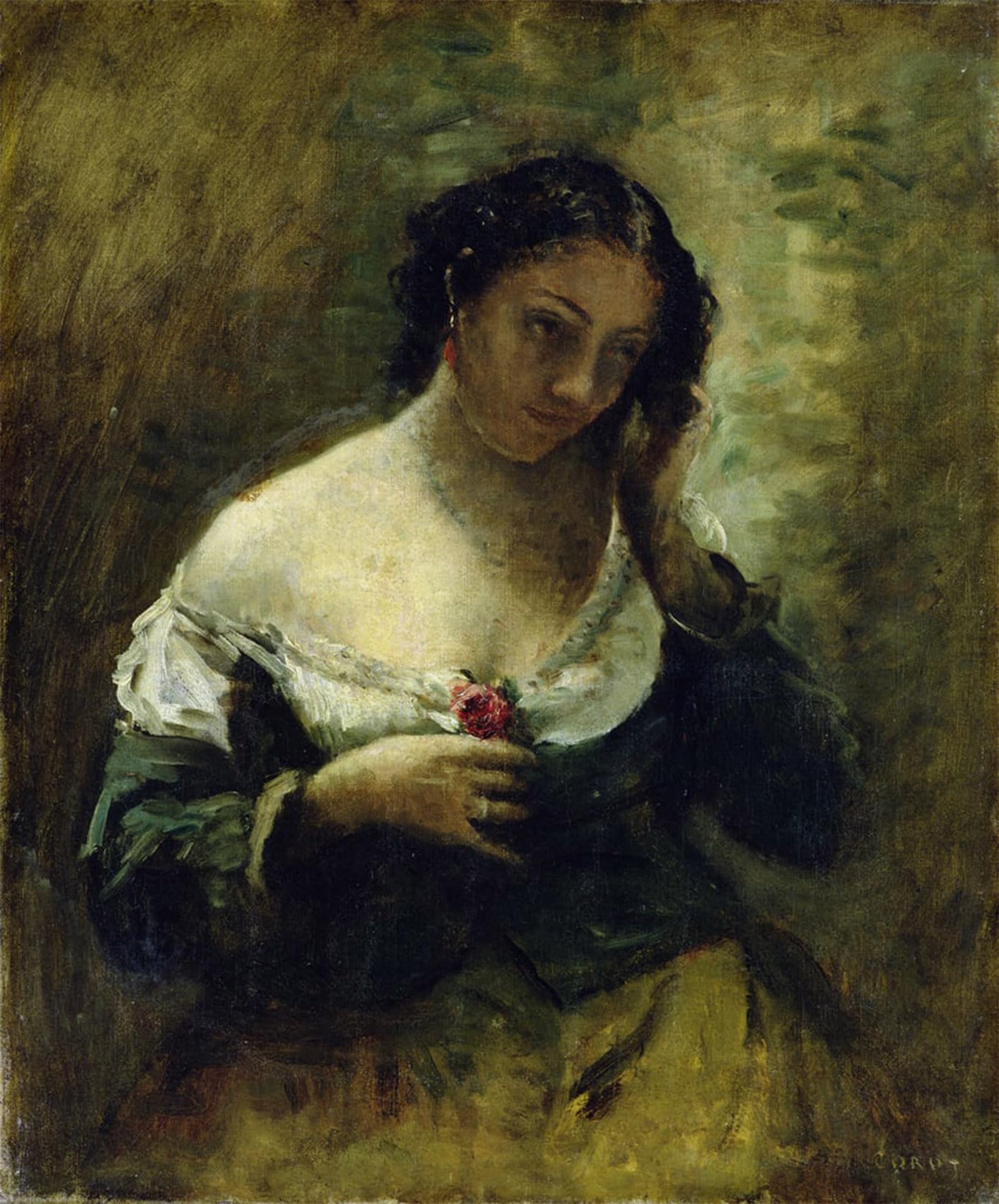 SERENDIPITP Abstract Painting Mural Print Picture Wall Decor Painting The Girl With The Rose by Jean Baptiste Camille Corot Vintage Wall Artwork for Home Decor 60x90cm