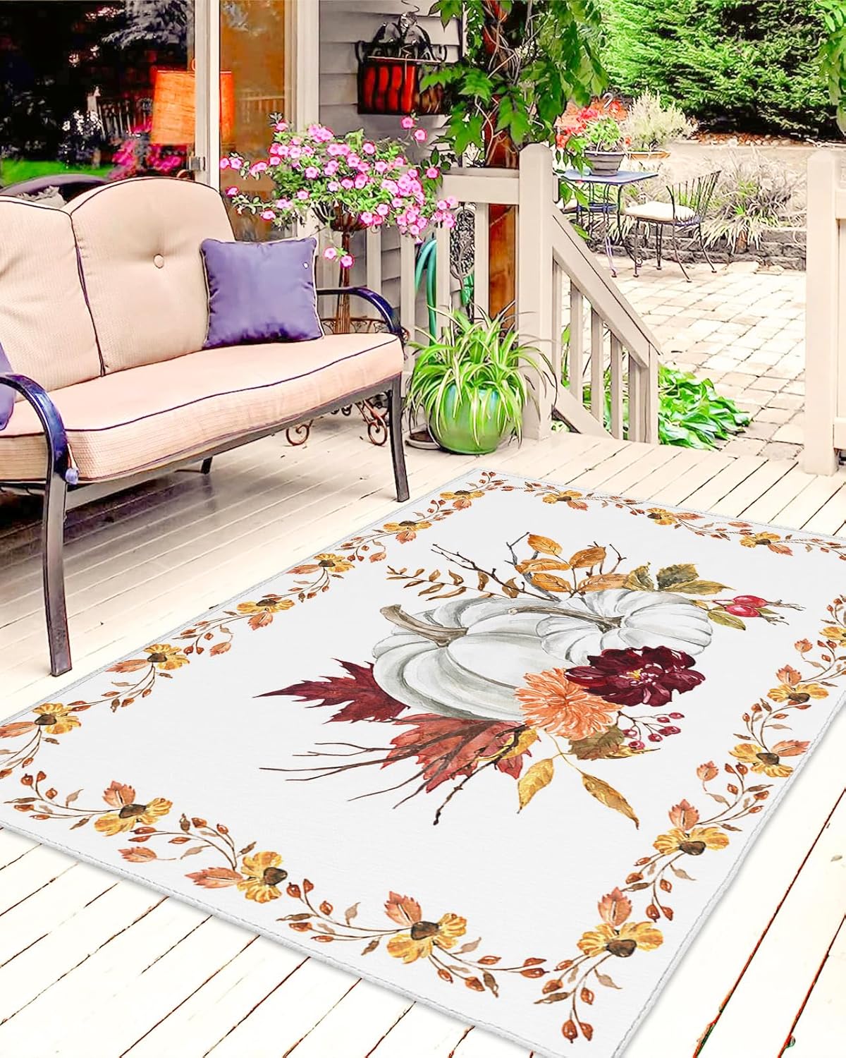 Transform Your Outdoor Space with Our Waterproof Fall Pumpkin Rug!