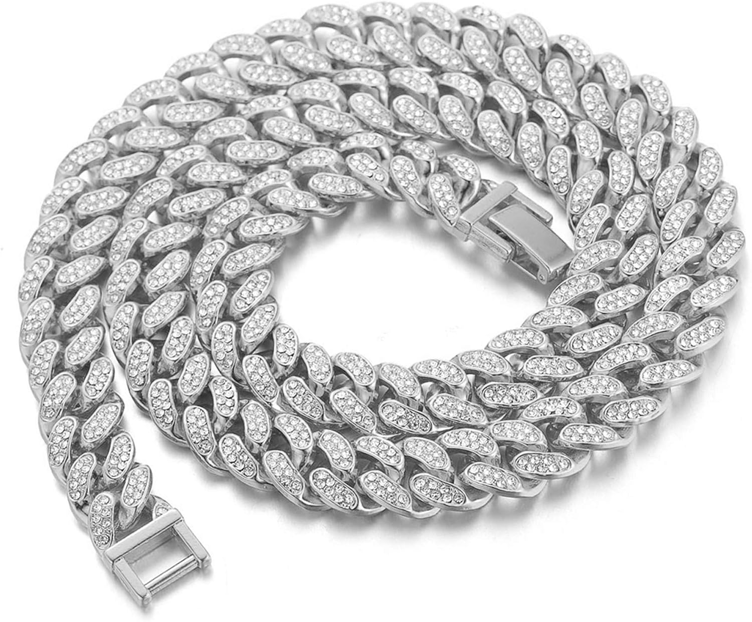 HALUKAKAH Diamante Cadena Cubano de Oro para Hombre,13MM Chapado en Oro Real de 18k/Acabado en Oro Blanco Platino Pulsera Gargantilla Collar,Cz Completa Diamante,con Caja