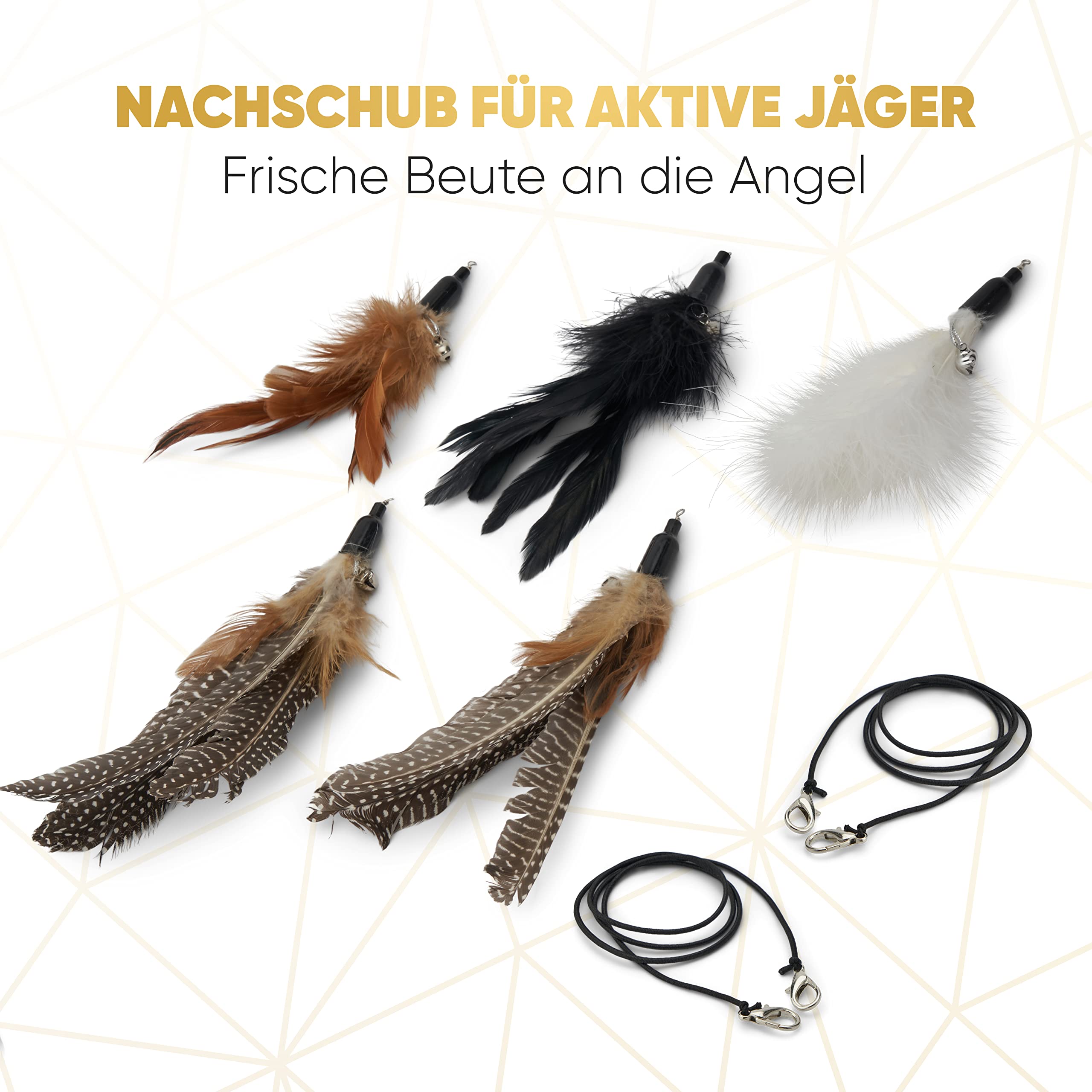 ST.PAWLY® Ersatzset für Katzenangel - Katzenspielzeug - austauschbare Anhänger - Ersatzbänder - nachhaltiges Spielzeug für Katzen - Federspielzeug für Katzen
