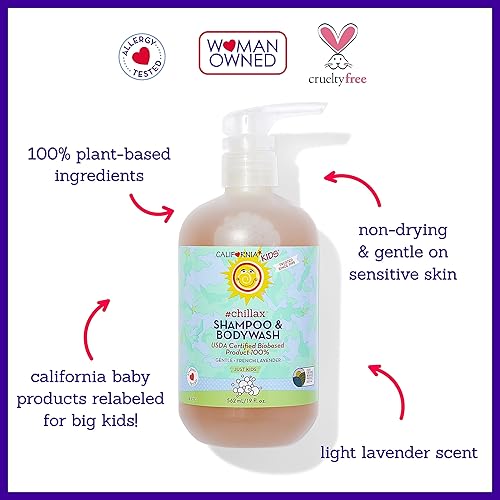 Miniatura 3 de California Kids Chillax Champú y gel de baño  100% a base de plantas  Cuidado de la piel suave  Champú de lavanda para niños + adolescentes  Lavado