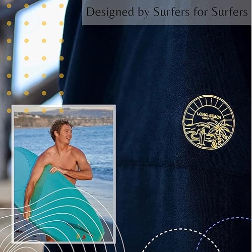 Miniatura 7 de Long Beach SURF CO Poncho de surf para hombre | Poncho de surf para mujer | Poncho cambiador de traje de neopreno con capucha con bolsillo | Toalla