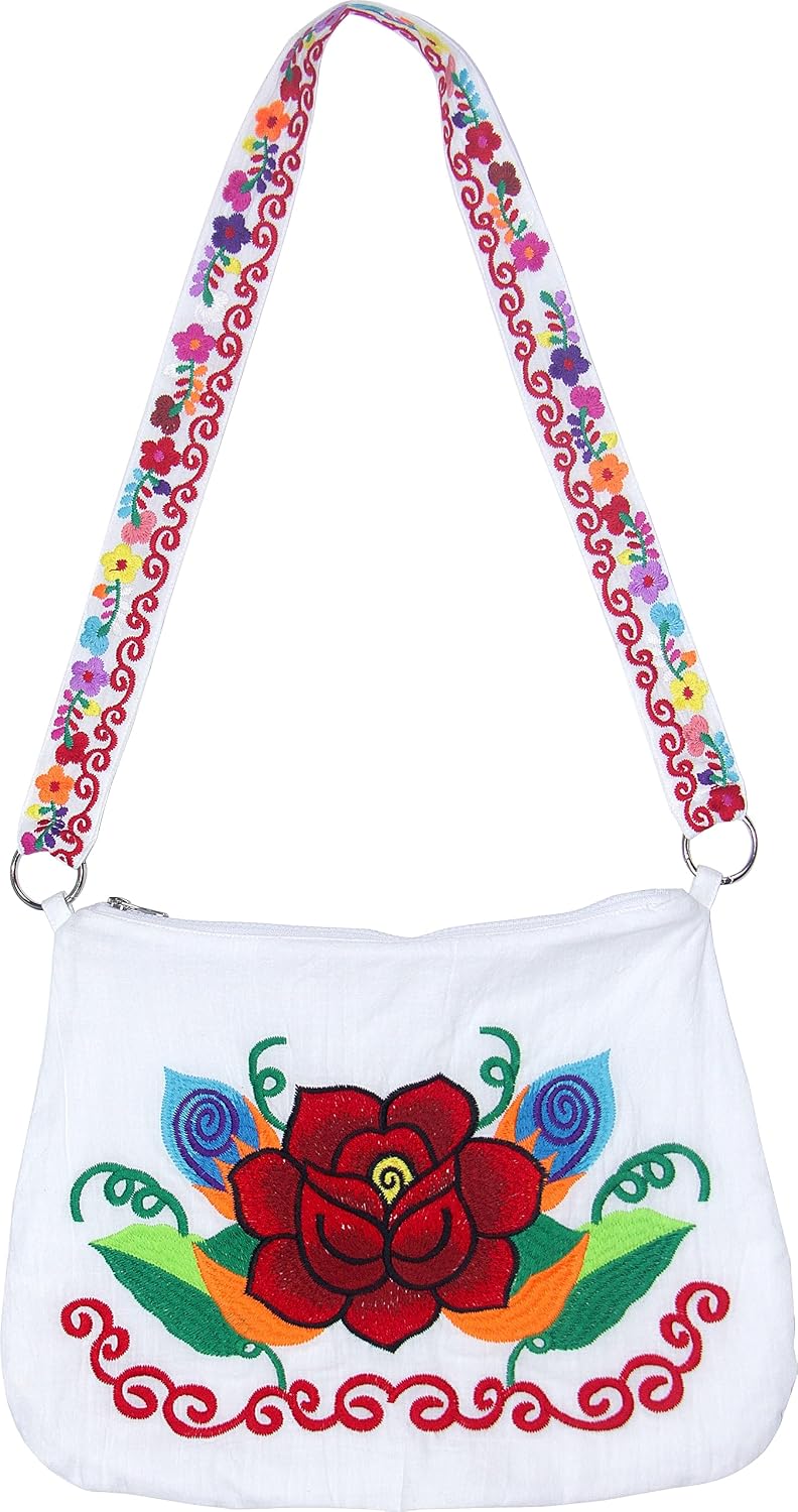 YZXDORWJ Embroidered Cotton Handbag for Women Mexican Tote Bag Floral Crossbody Bag
