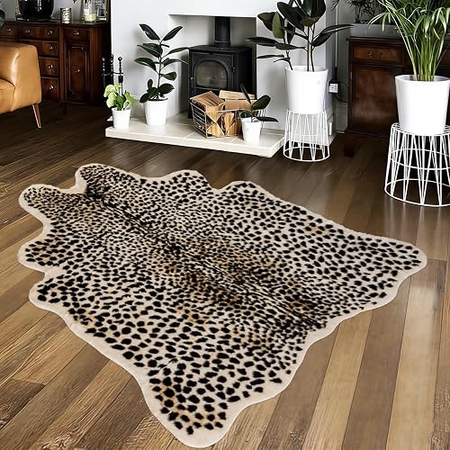 Seek4comfortable Cheetah Print Rug 4.6x5.8ft Faux Fur Carpet