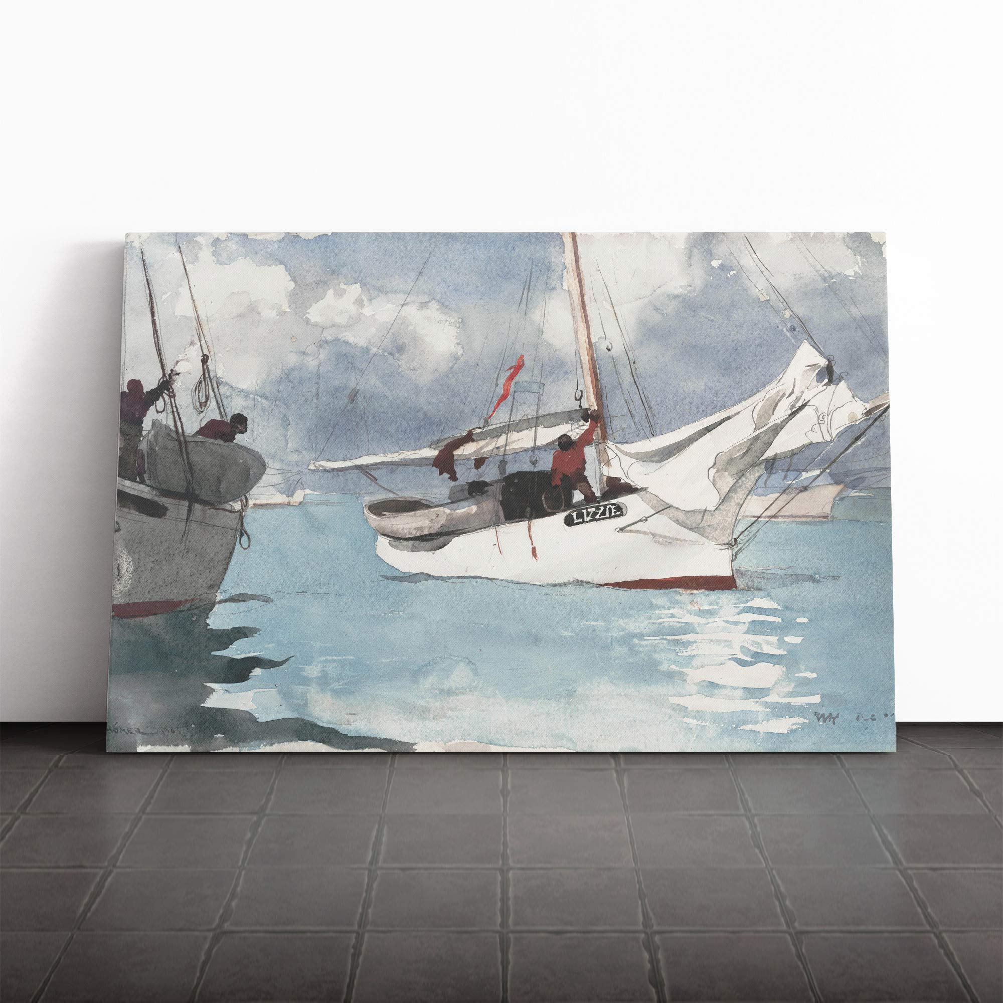 Winslow Homer Fishing Boats, Key West Canvas Print | Gallery Wrapped 30mm Frame Wall Art | 24x16 inches | Ready to Hang | Contemporary Beach Picture | Living Room Bedroom Lounge Office