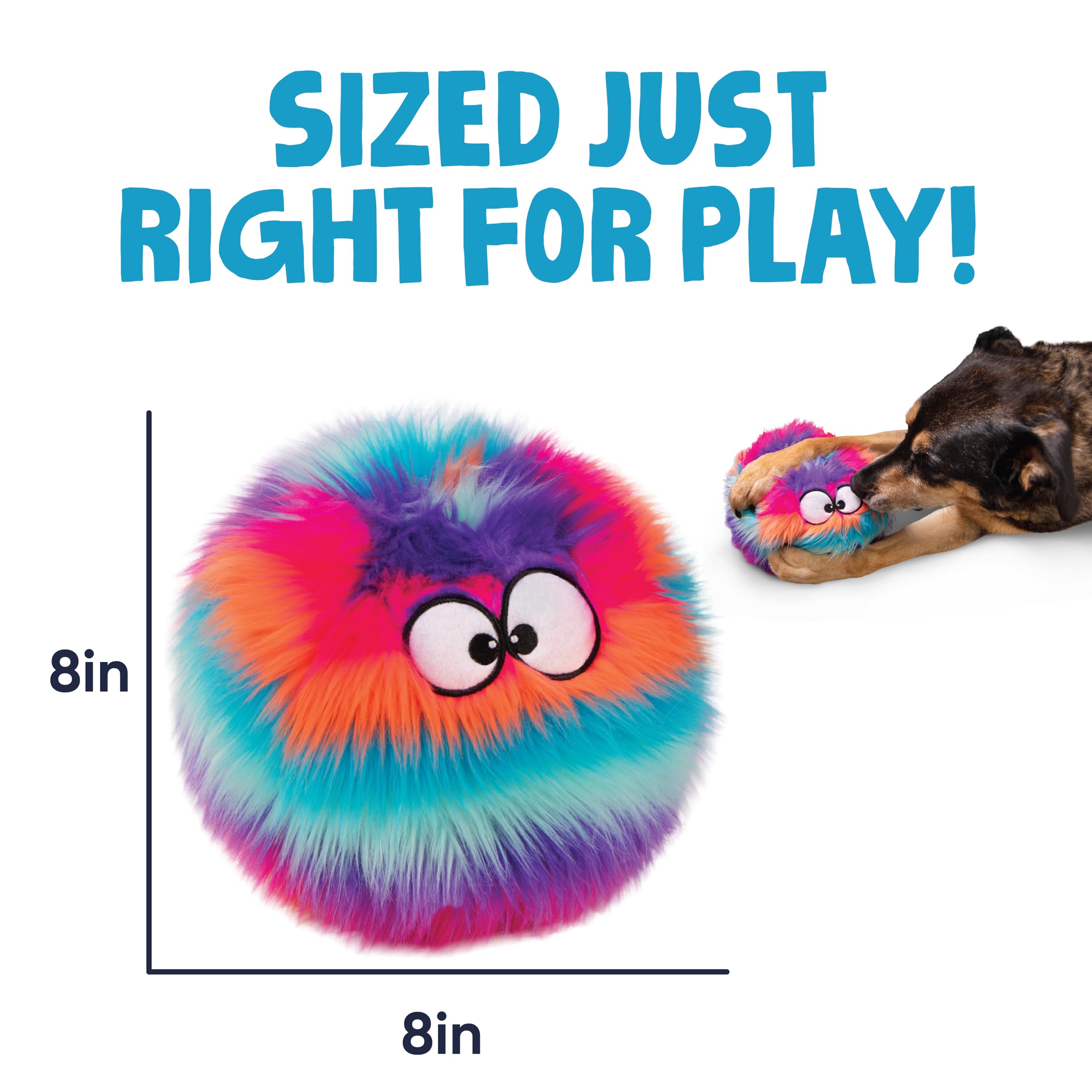Moonmoon goDog Furballz with Chew Guard Technology Plush Dog Toy, Large, Bright Rainbow