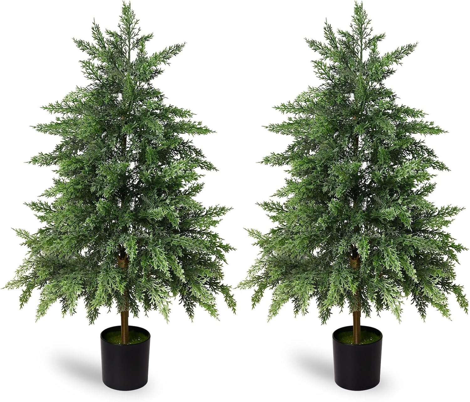 Real Touch Artificial Cedar Topiary Trees 3FT, 2 Sets of Realistic Potted UV Resistant Fake Plants for Front Porch for Outdoor & Indoor Front Porch, Garden, Patio, and Farmhouse Decor