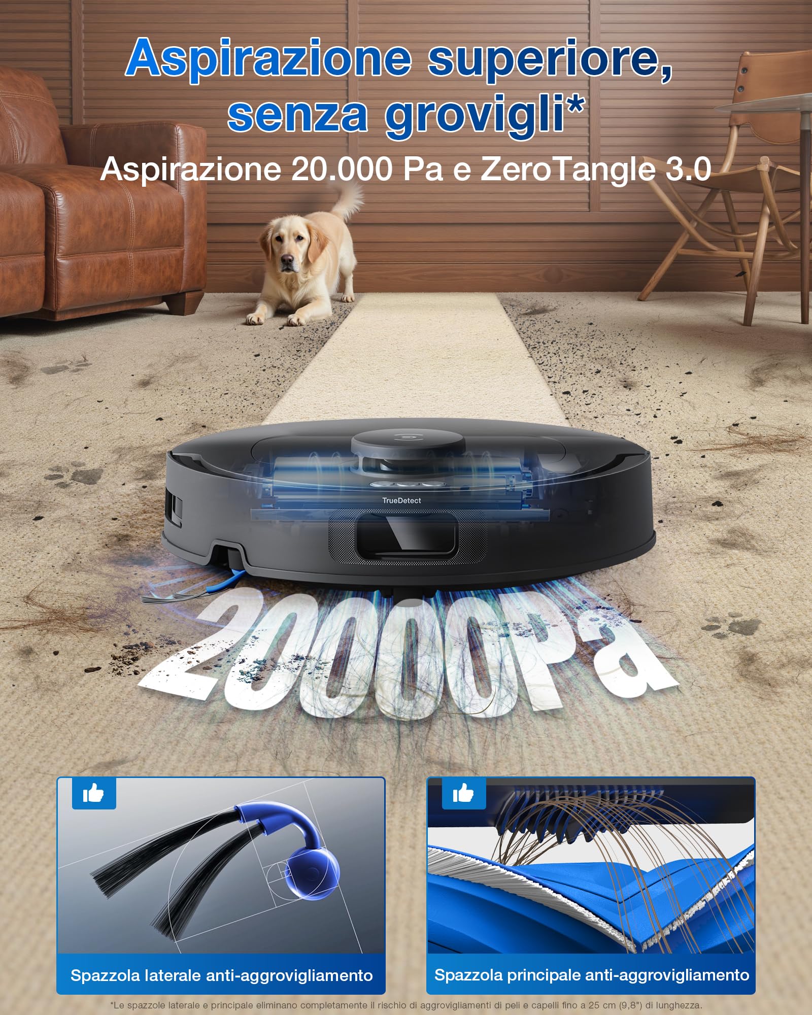 ECOVACS DEEBOT T30C OMNI Robot Aspirapolvere Lavapavimenti, 20000 Pa, ZeroTangle 3.0, Tecnologia TruEdge 2.0, Sistema di Lavaggio OZMO TURBO 2.0, Stazione All-in-one Migliorata, Nero