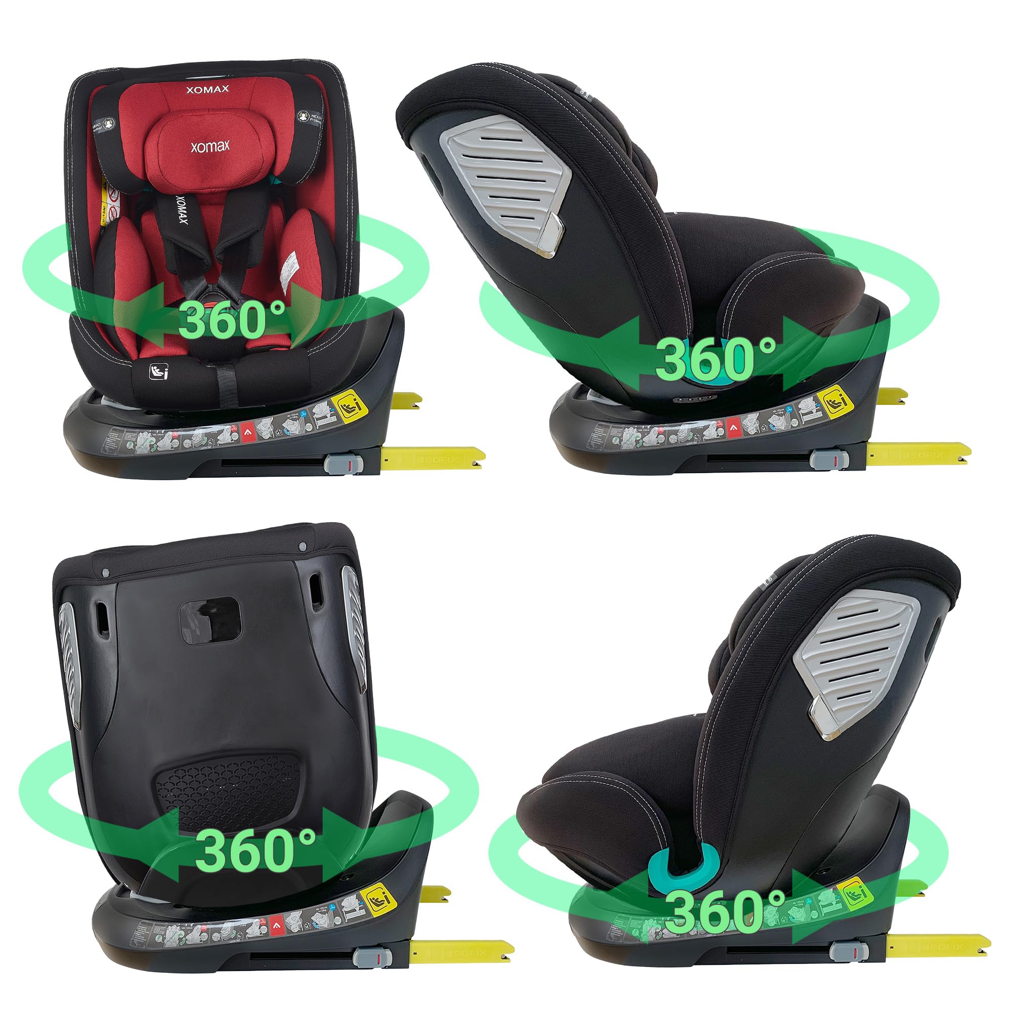 XOMAX G409 IOT Asiento infantil giratorio 360°, ISOFIX I crece, 0 – 36 kg, 0 – 12 años, grupo 0+/1/2/3, arnés de 5 puntos, cinturón de 3 puntos, funda lavable I ECE R129