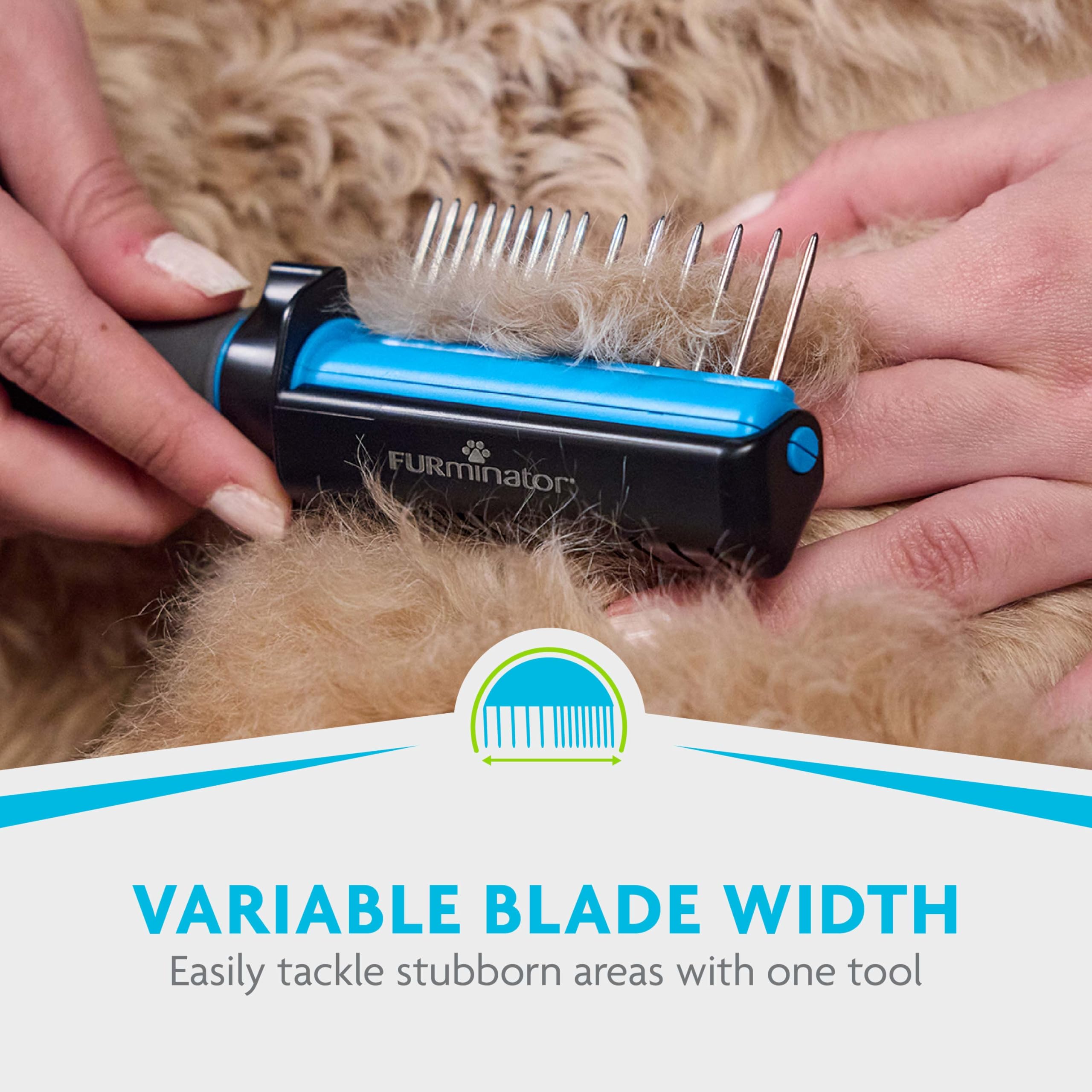FURminator Outil de toilettage 2 en 1 pour chiens, 1 pièce, outil de démêlage avec peigne pour tapis, enchevêtrements et entretien sur pelages bouclés, longs, soyeux et câlins