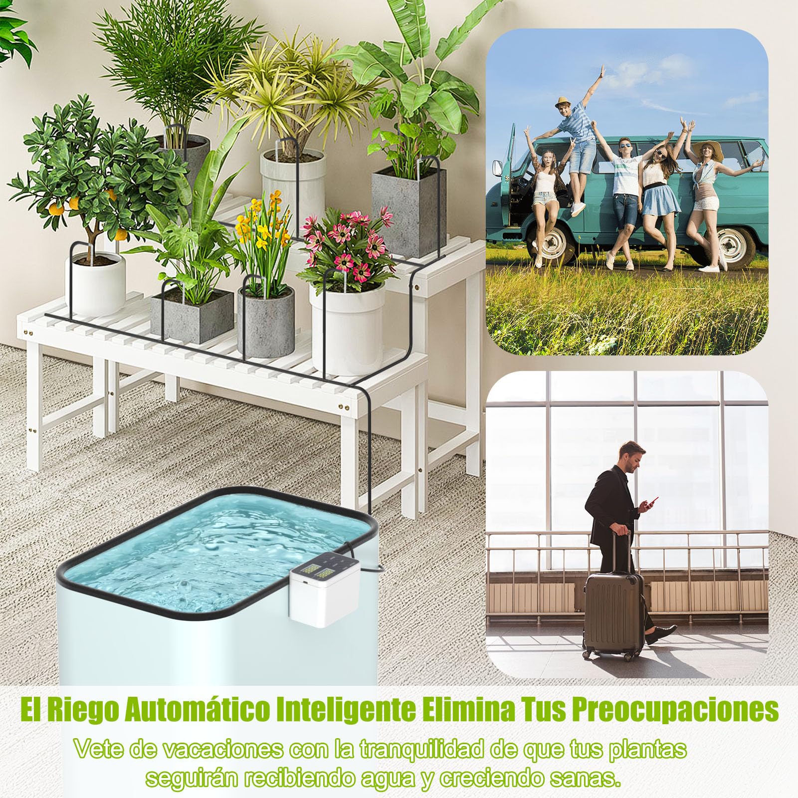 Sistema de Riego Automático, Kit de Riego por Goteo DIY, Sistema de Riego Recargable con Alarma de Escasez de Agua y Falta de Energía