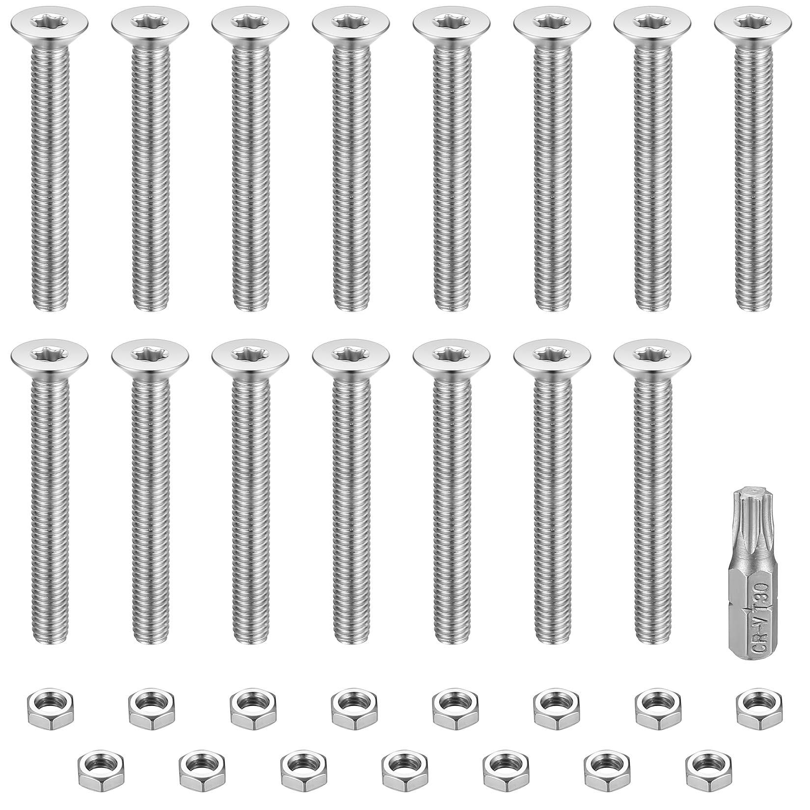 15 Pcs M8 Torx Countersunk Bolts Set, Stainless Steel Fully Threaded Furniture Bolts, with Bit (M8x60mm)