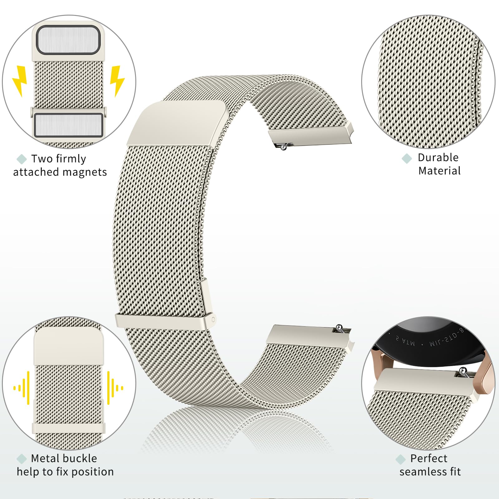 Metal Mesh Strap for Garmin Vivoactive 5/6/3 Music, Forerunner 55/165/245/645, Quick Release 20mm Replacement Stainless Steel Wrist Bnad For Venu SQ 2 Music — view 3