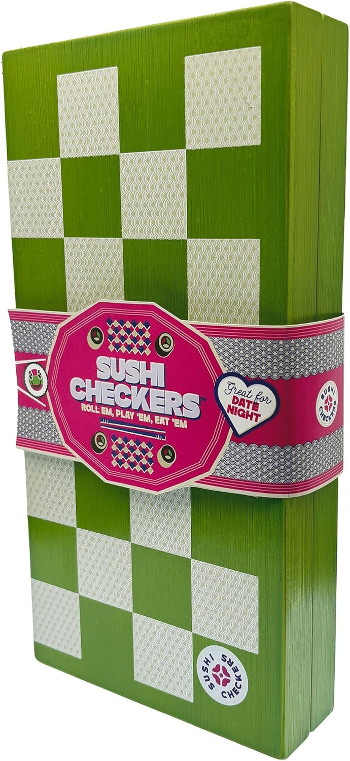 Project Genius: Sushi Checkers - Game & Sushi Making Set, Folding Bamboo Game Board, 24 Checkers & Chopsticks Set, Adults & Kids Ages 8+, 2 Players