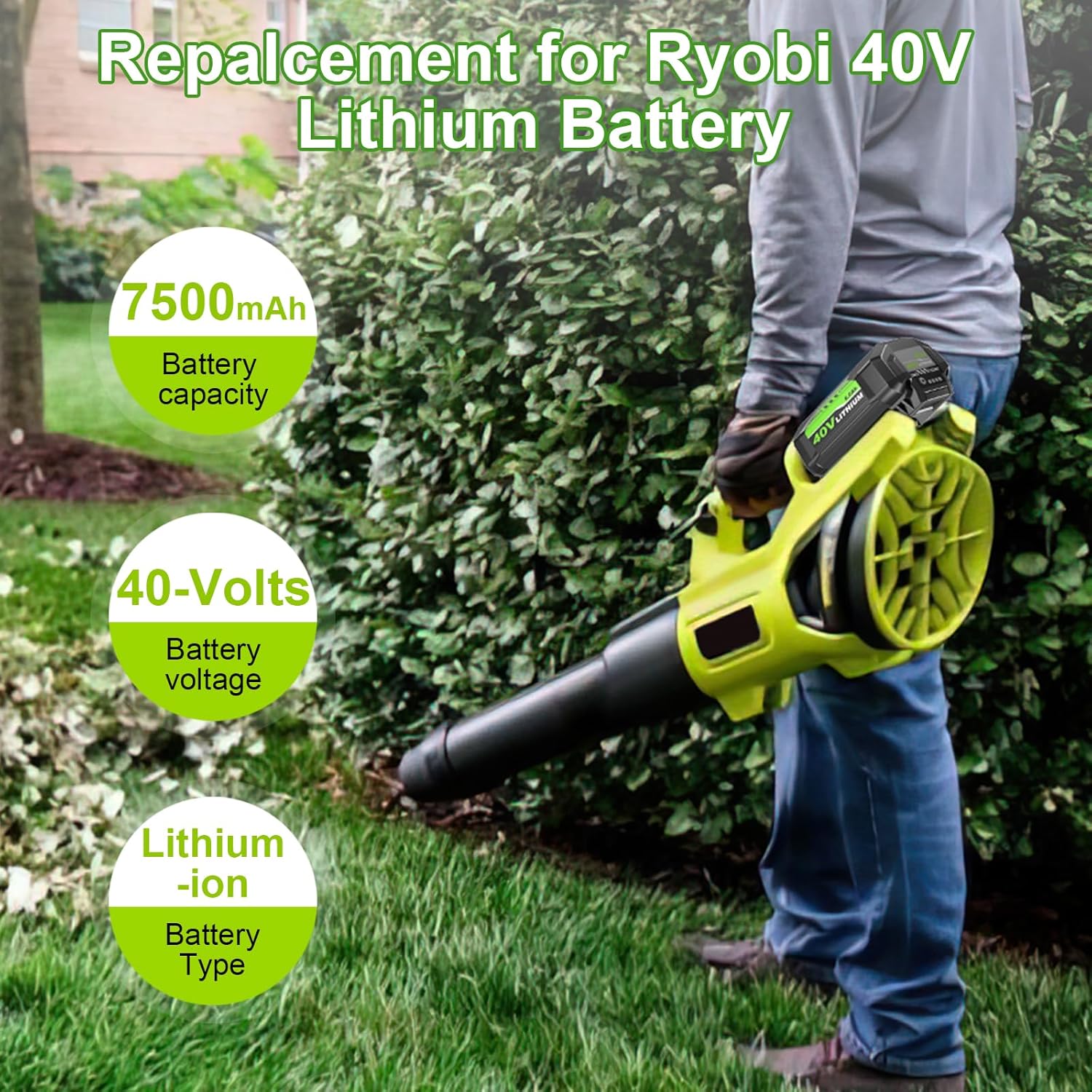 40 Volt Lithium-Ion 7.5Ah Battery Replacement for Ryobi 40V Battery 7.5Ah Compatible with Ryobi 40V Tools and Chargers, 2-Pack