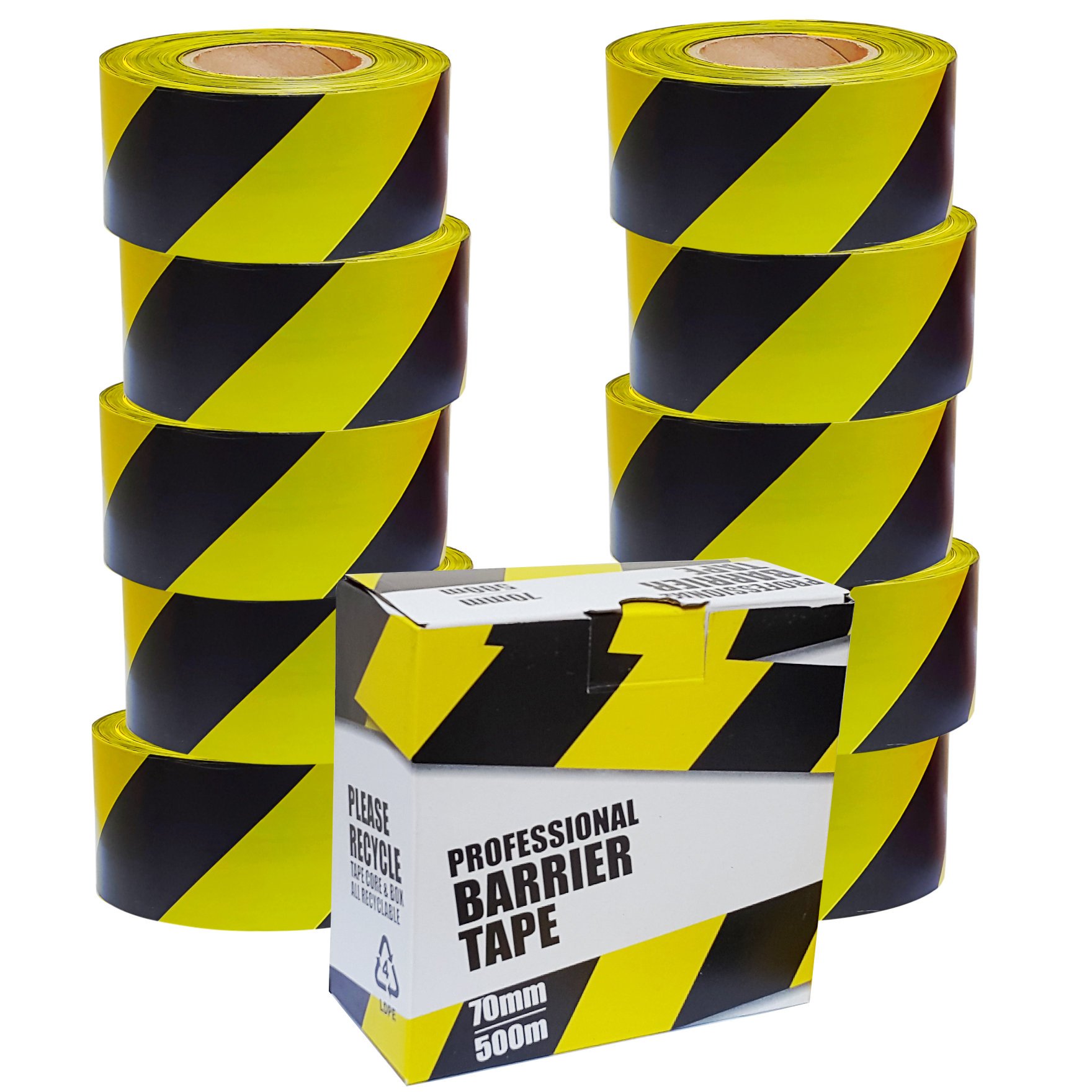 True Products Black/Yellow 10 X Professional Barrier Hazard Safety Warning Tape - & 70Mm X 500M