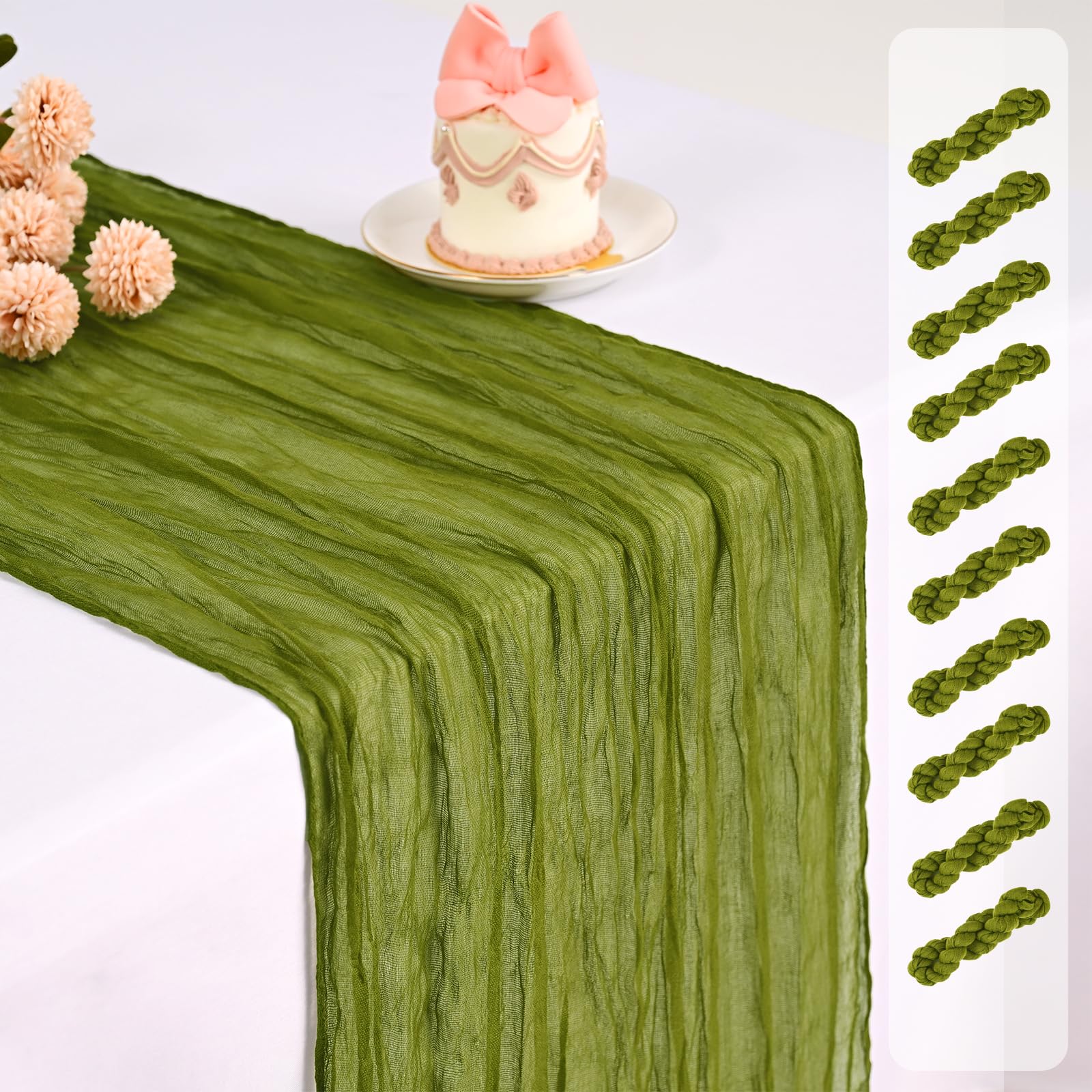 Pesonlook 10 Pack Olive Green Cheesecloth Table Runner, Wedding Decoration โ image 1