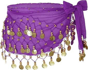 Jmkcoz Women Belly Dance Hip Scarf with Sequins Coins, Belly Dancing Skirts Wrap for Bellydance Halloween Performance Costume