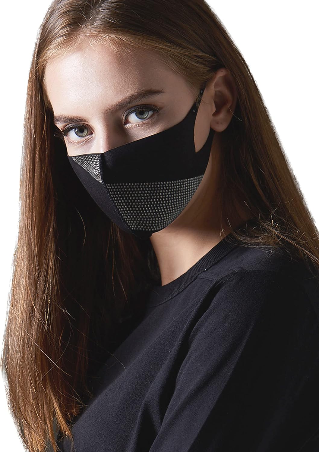 LOOKA | Protective Fashion Crystal Mask | Washable and Reusable | Comfortable | AG Prism Black (Medium)