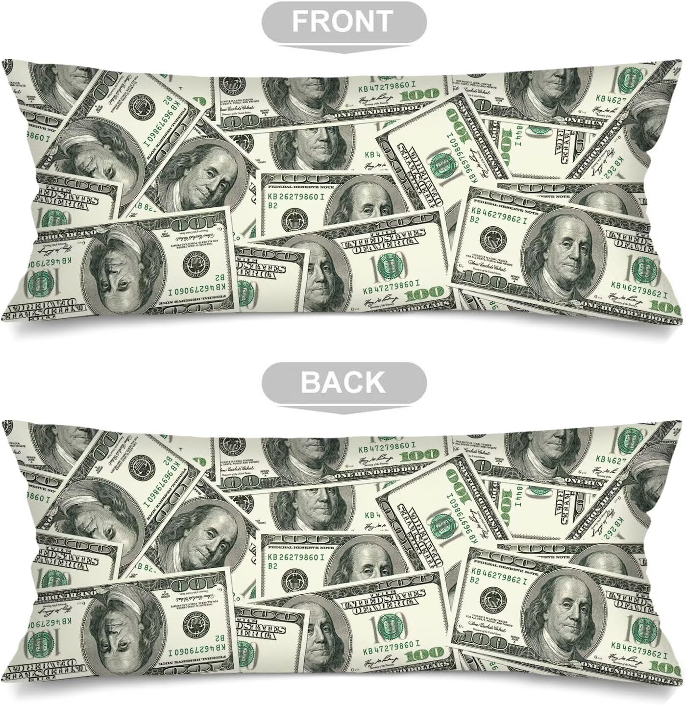 Money Lumbar Pillow Cover 14x36 Long Cushion Covers Case for Bed Decorative Body Pillow Cover Couch Pillow Cases,100 Dollar Bill USA Money Funny Hundred Dollar,Accent Throw Pillows Covers for Bedroom image 3