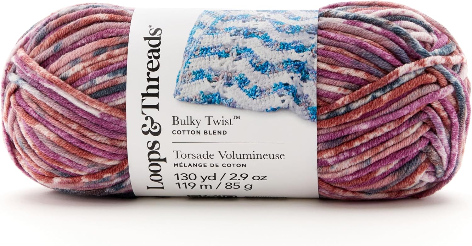 Loops & Threads Bulky Twist Multi Yarn - Yarn for Knitting, Crochet, Weaving, and Arts & Crafts - Multi, Cotton Blend, 2.9 oz