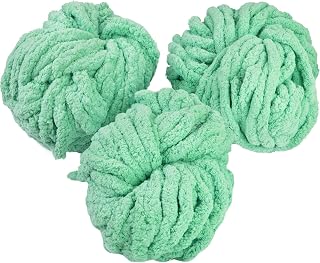 Chunky Yarn for Crocheting & Arm Knitting- Mint Green 3 Pack Jumbo Chenille Yarn, 72 Yards Total, 20mm Super Soft & Thick for Blankets, Summer Camp Arts & Crafts, Gifts, Pillows, Home Décor