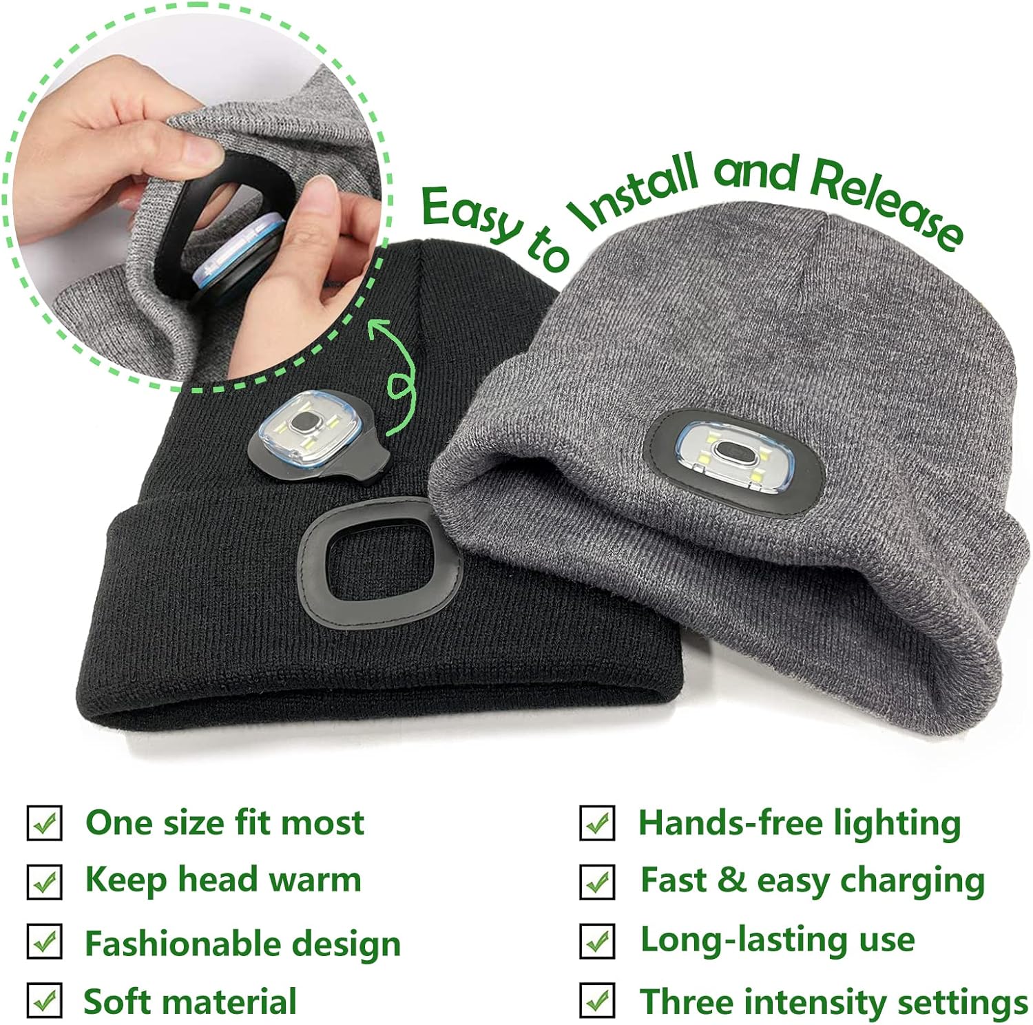 LED Beanie Hat with Light, Unisex 4 LED USB Rechargeable Headlamp Hands Free Flashlight Head Lights Winter Knitted Cap for Camping Fishing Hiking Running Lighted Gifts for Men Women Dad Father (Black) : Tools & Home Improvement