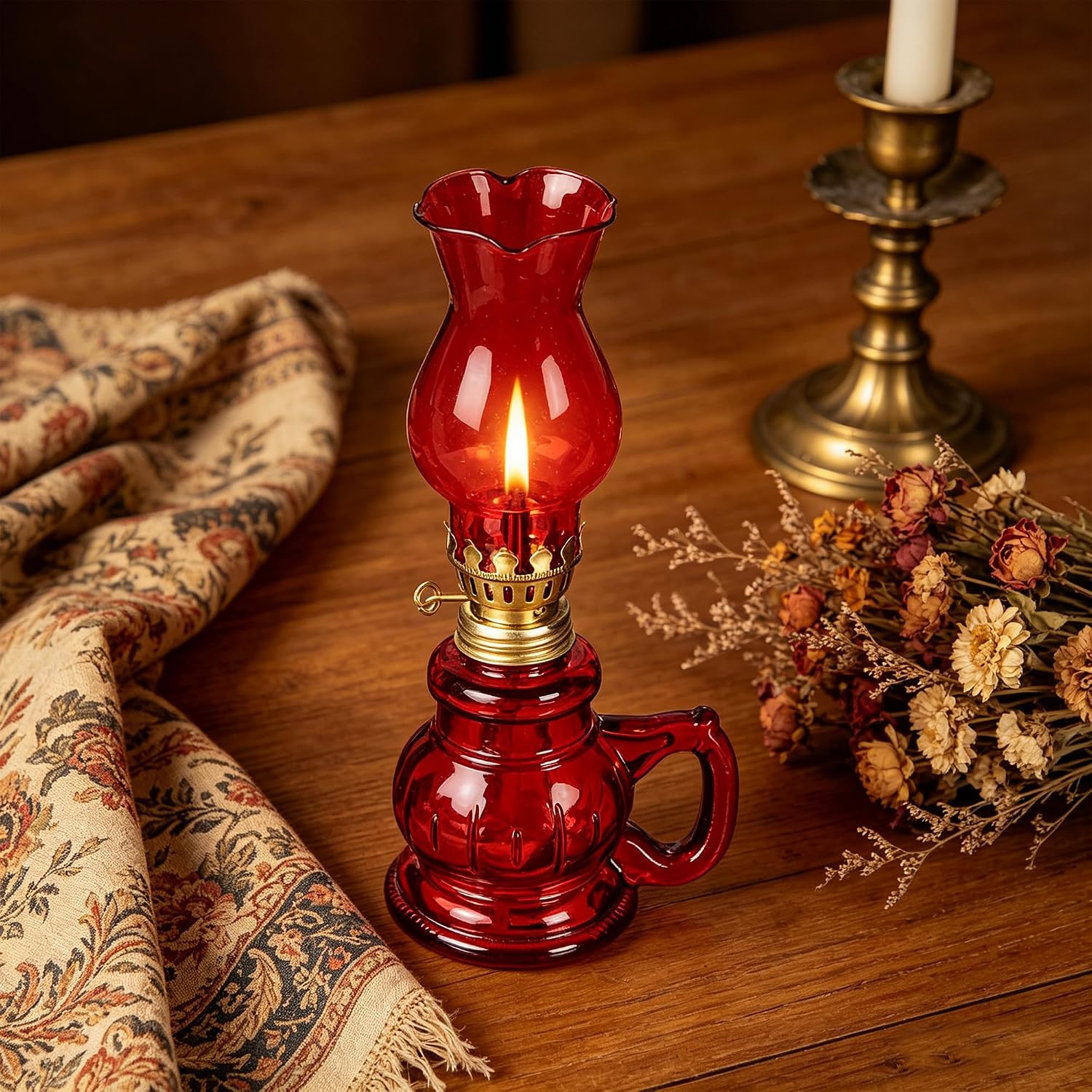 2PCS Chamber Oil Lamp Glass Kerosene Oil Lamps,Vintage Oil Lamps for Indoor | Home Lighting Hurricane Lamp Clear Kerosene Lamp Lantern, Oil Lantern for Tabletop Decor Red Clear Lamp