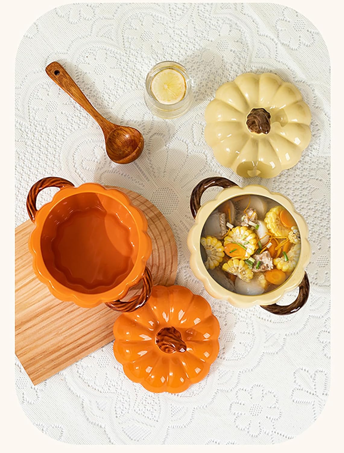 Dutch Oven Pot with Lid, Pumpkin Pottery Dessert Saucepan, Mini Baking Dish Cute Pumpkin Bowl, for Home Thanksgiving Halloween Party, Pumpkin Dish,Halloween,Small