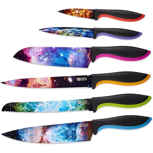 CHEF'S VISION Cosmos Kitchen Knife Set – 6-Piece Stainless Steel Knives with Non-Stick Coating, Dishwasher Safe, Galaxy Design, Unique Gift for Space Lovers