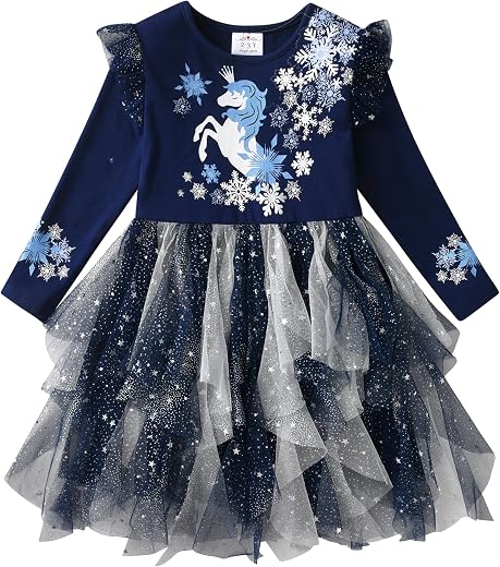 VIKITA Girls Long Sleeve Dresses Winter Casual Dress for Kids 2-8 Years