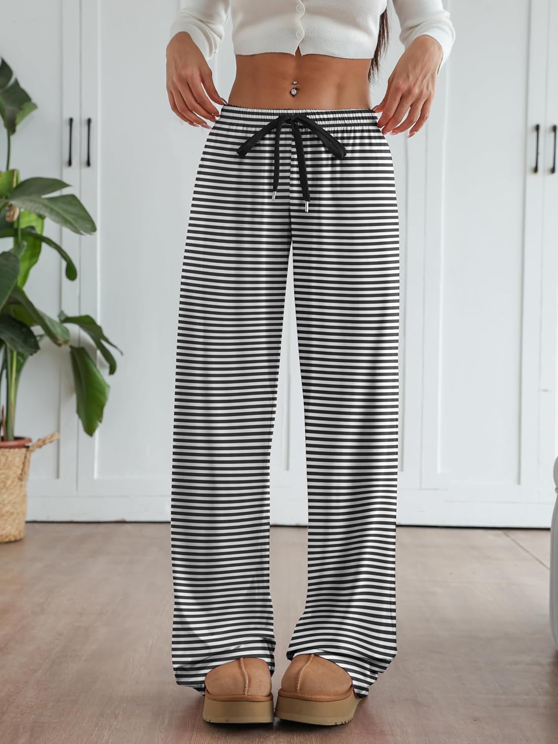 Aoulaydo Women's Wide Leg Lounge Pants Low Rise Baggy Pajama Bottoms with Pockets Y2K Pjs Bottoms - Image 2