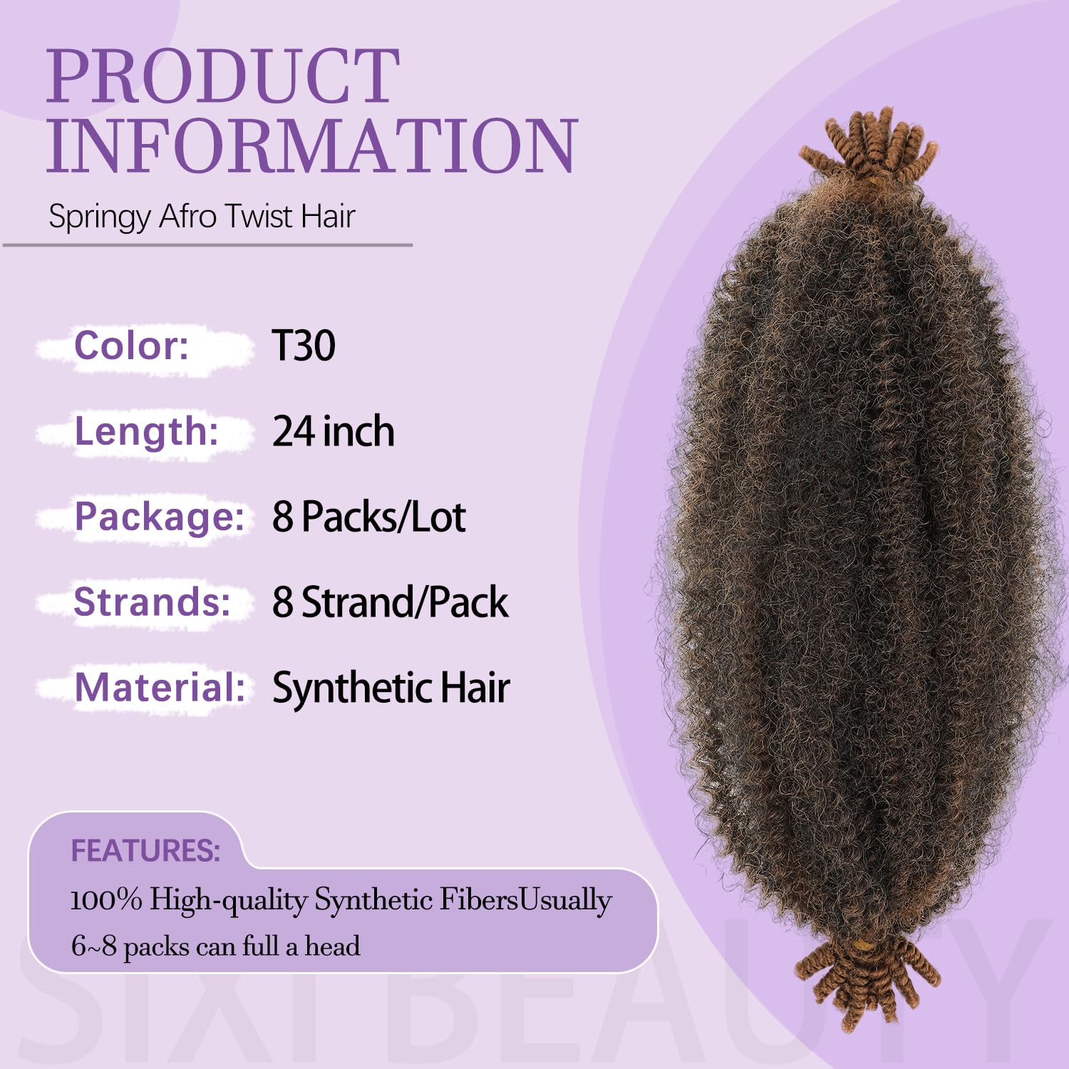 Springy Afro Twist Hair 24inch Marley Twist Braiding Hair 8 Packs Pre Separated Wrapping Hair for Soft Locs Kinky Twist Crochet Hair for Women (T30, 24Inch (Pack of 8))