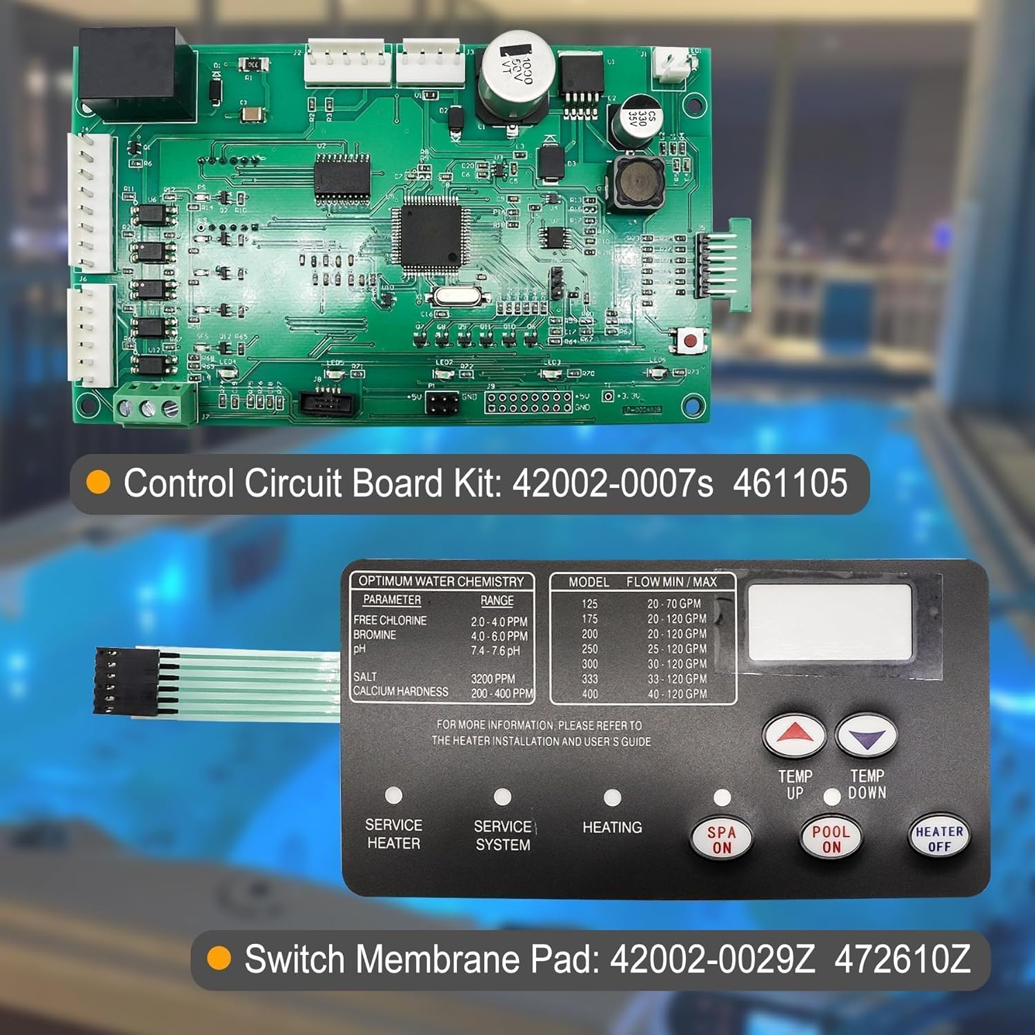 42002-0007S Control Board Kit 461105 with 472610Z Switch Pad Compatible with Pentair MasterTemp 400/300/250, with Sta-Rite Max-E-Therm SR400/SR333/SR200