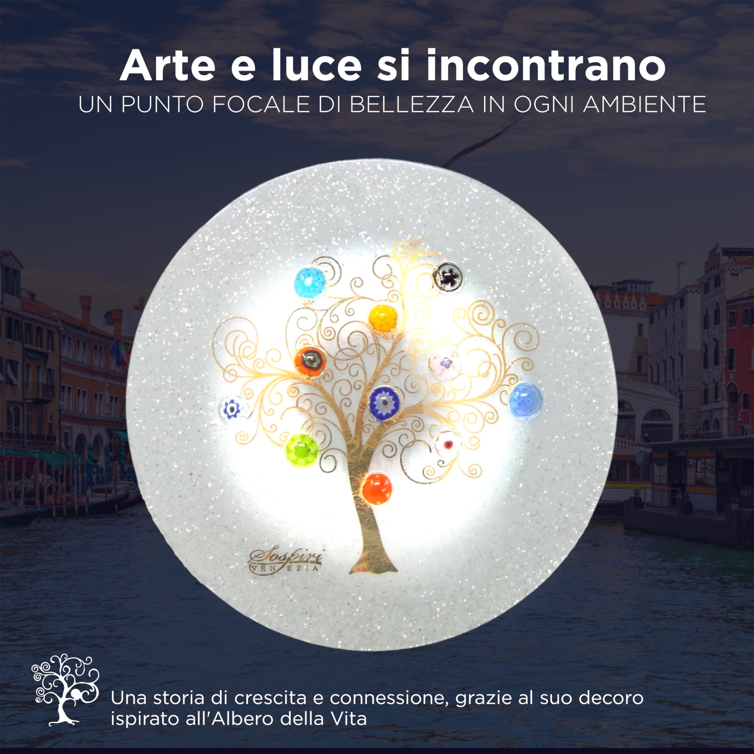 SOSPIRI VENEZIA Luz nocturna para niños, toma de pared LED, de cristal de Murano, con sensor inteligente, decoración del hogar, dormitorio, iluminación de pared, idea de regalo (árbol de la vida,