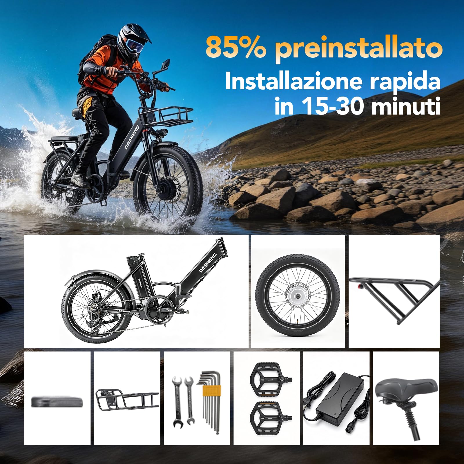 D20PRO Folding electric bicycle features dual motors with single/dual 36V 20A/42.4AhH removable batteries, 20" x 3.0" wide tires, and hydraulic brakes.