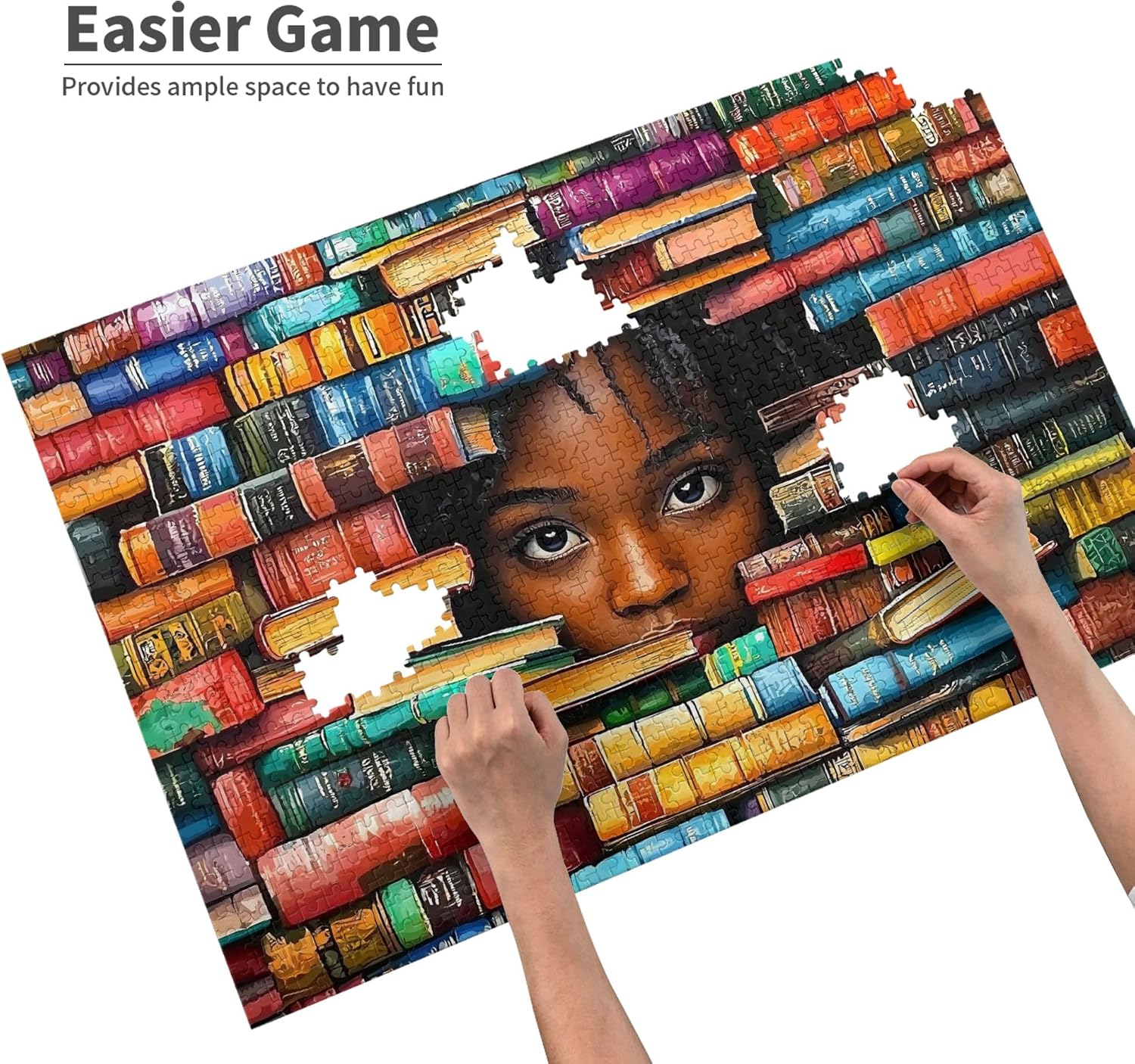 African American Women Library Book Lover Jigsaw Puzzles for Adults 1000 Pieces, Ideal Christmas for Relaxation for Family Activity Game Fun