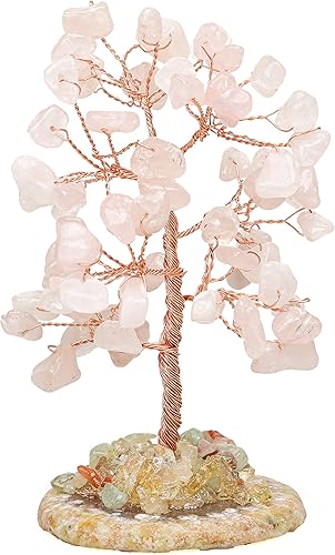 Halukakah Crystal Tree Love Feng Shui - Árbol de la vida con piedras preciosas auténticas de cuarzo rosa envuelto a mano, ramas de alambre de cobre,