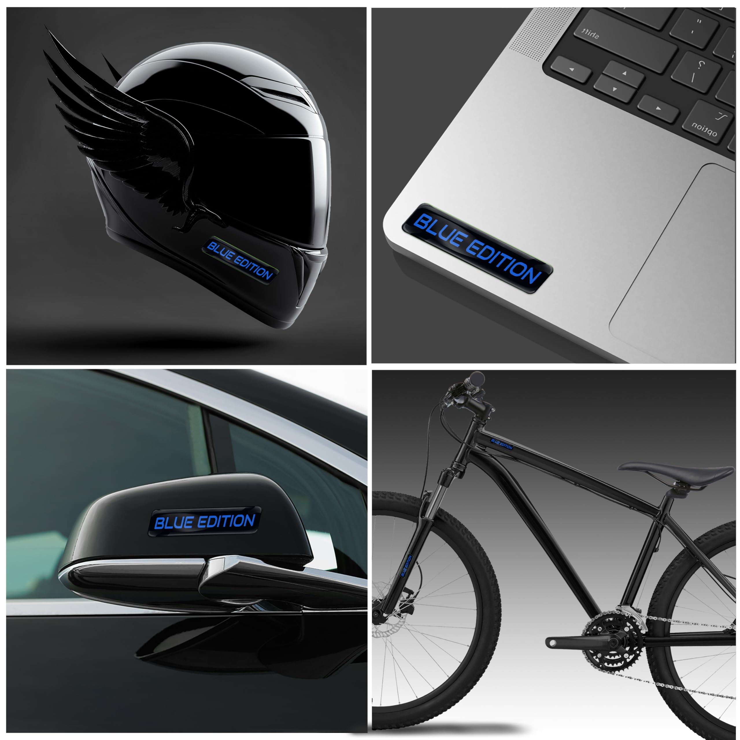 Biomar Labs 2 x żelowe silikonowe naklejki 3D, naklejka na zderzak, emblemat, automatyczne strojenie, do samochodu, motocykla, kasku, roweru, czarno-niebieskiej edycji, KS 212