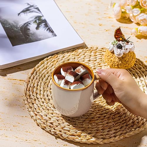 Miniatura 4 de LERATIO Juego de 4 tazas de café de cerámica de 12 onzas, tazas de café grandes de porcelana con mango grande para café con leche, capuchino, leche,