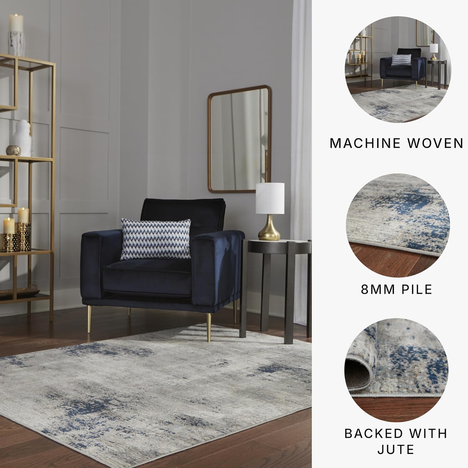 Signature Design by Ashley Wrenstow 5 x 7 Medium Pile Distressed Area Rug, Gray, Ivory & Blue