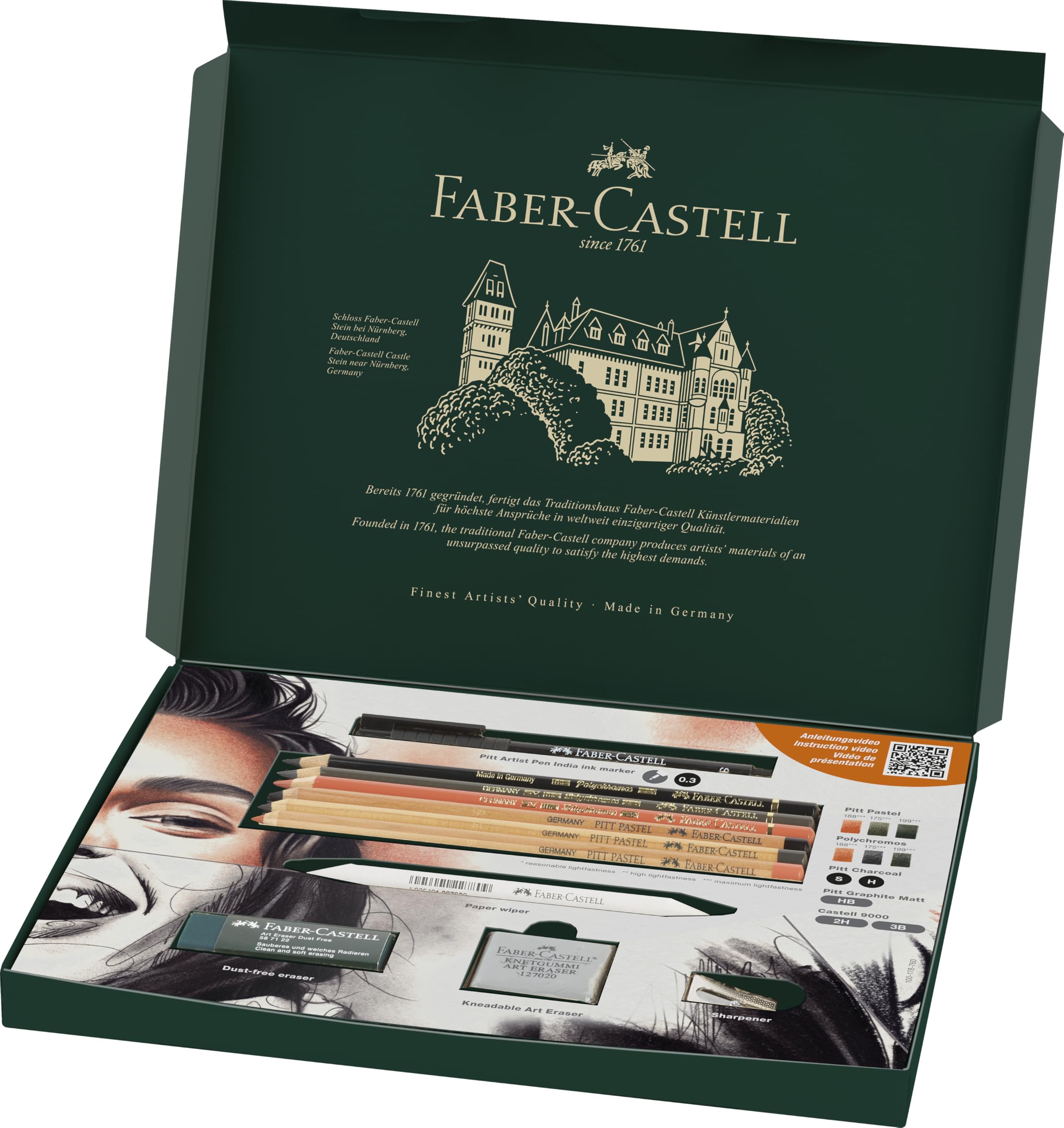 Faber-Castell Discovery Set Dry Art, 17 Piece Set, Gift, Artist Supplies, Coloured Pencils, Pastel Pencils, Charcoal, Graphite, Fineliner Pen, Erasers, Complete Artist Set For Home, School, Art Studio - Image 3