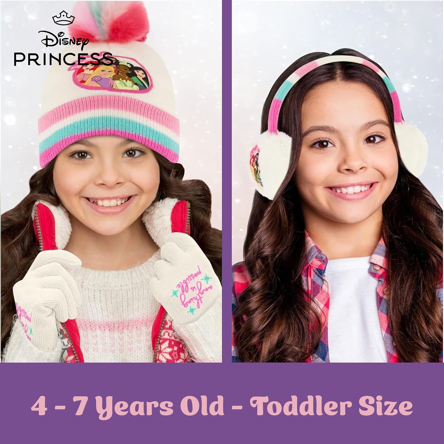 Disney Girls' Winter Earmuffs and Kids Gloves Set, Princess for Ages, Age 4-7