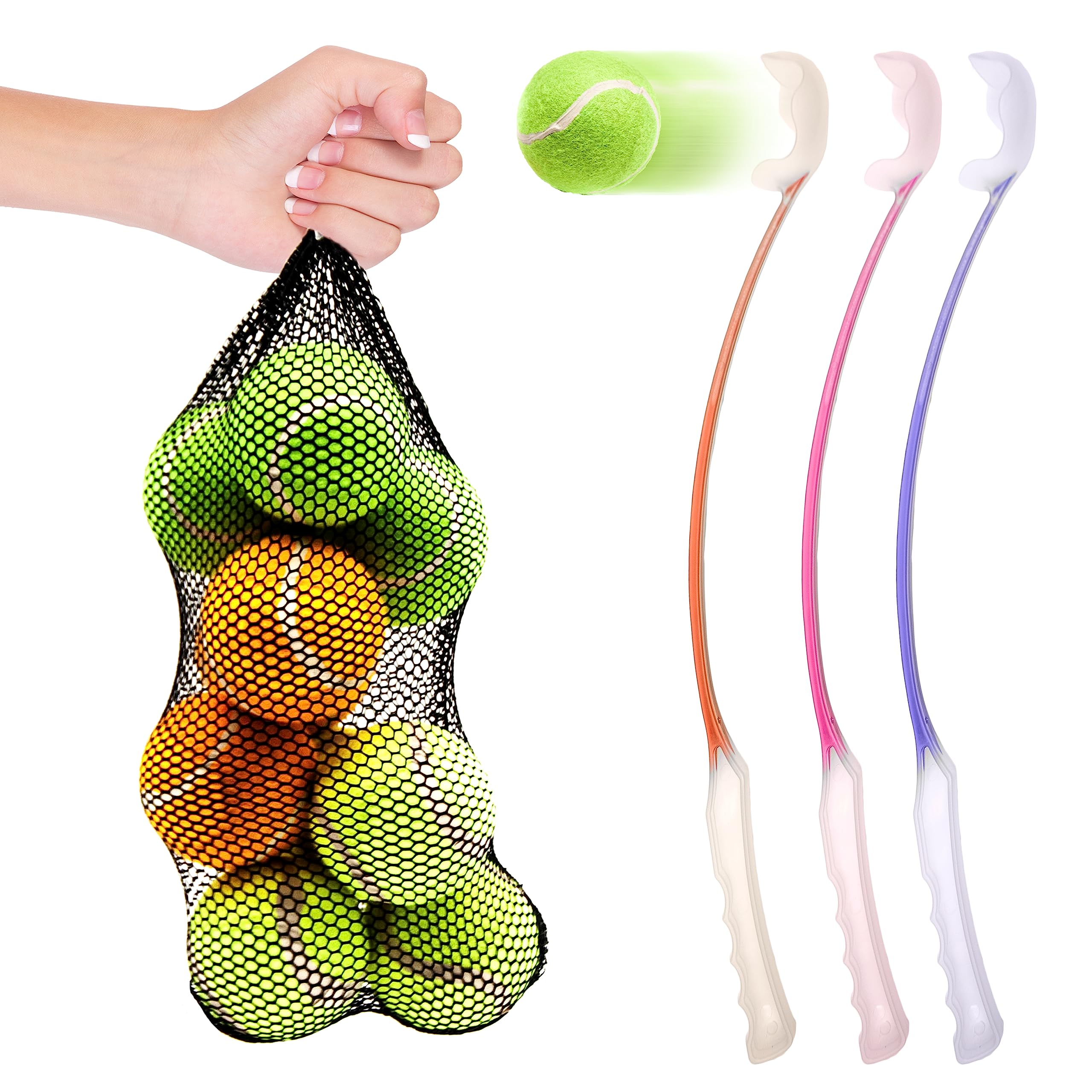 Petopedia 64cm Long Dog Ball Launcher with 10 Tennis Balls - Assorted Dog Toys, Strong Grip, Hands Free Pick Up Throw, Chase, Fetch Play (1x Thrower + 10 Balls) — image 1