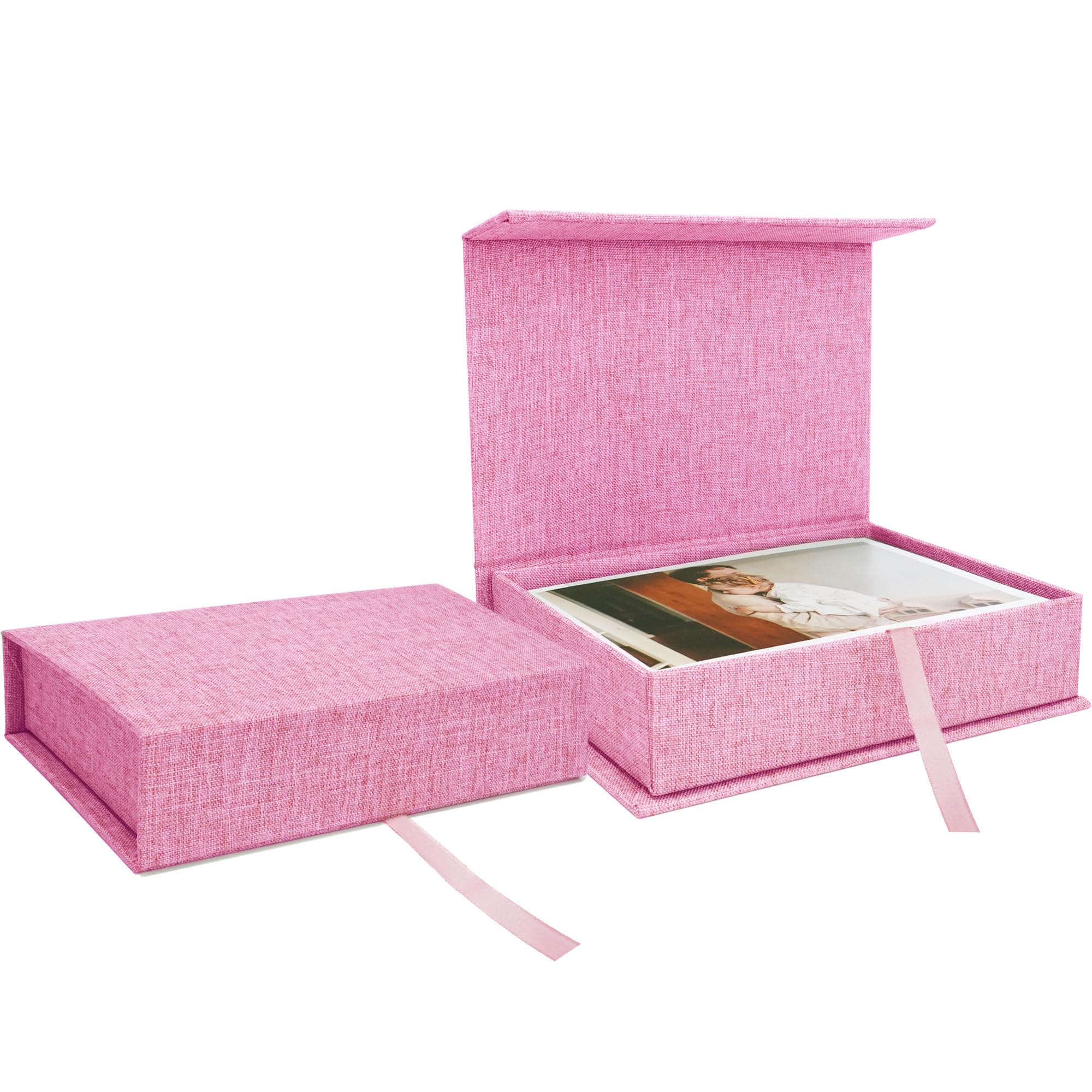 VienroseDecorative Photo Storage Box with Linen Cover for Organizing Photos and Keepsakes 8 x 10 Pink